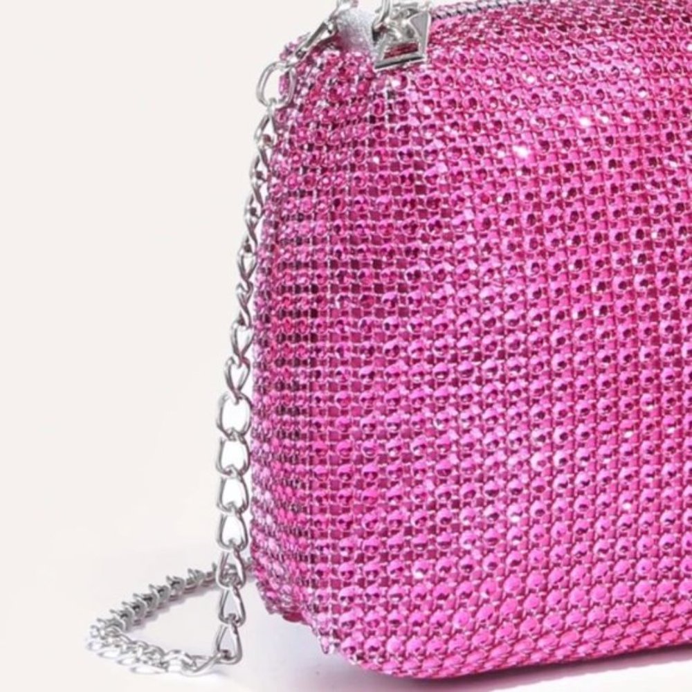 Hot Pink Rhinstone Chain Square Evening Bag - Picture 4 of 5